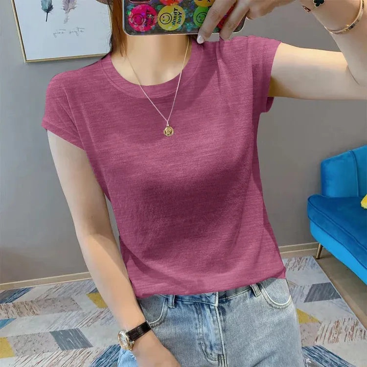 2025夏季新款短袖女士夏季竹节棉透气T恤短袖女款爆款2025新款
