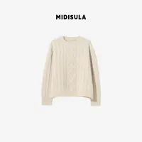 阿玉家&韩系洋气时尚大小麻花中菱形纹圆领羊毛衫02086