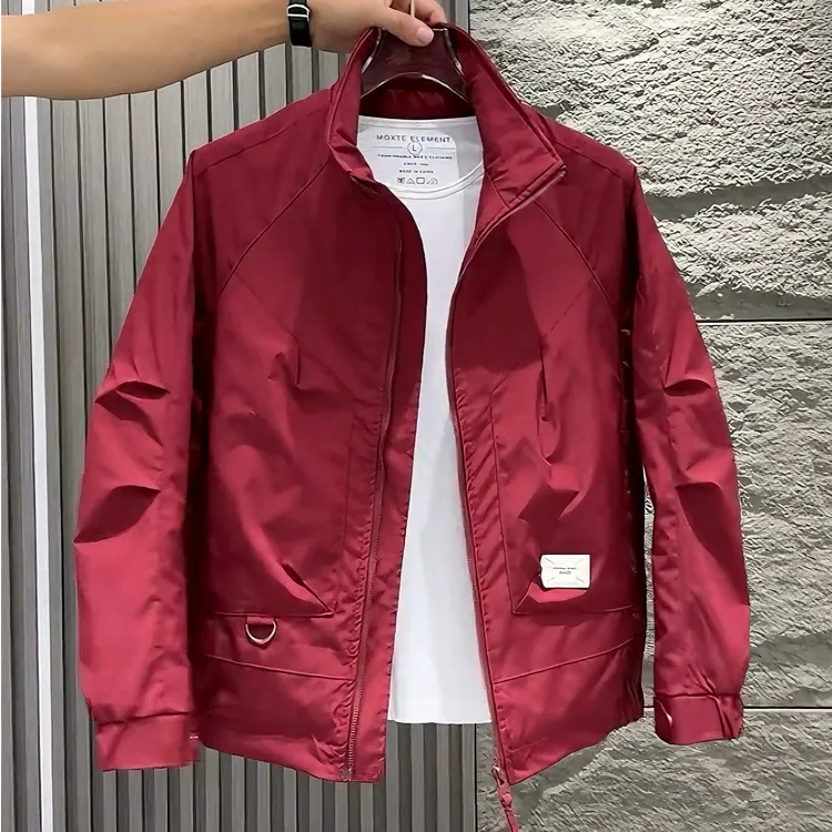 2025新款红色夹克男春秋季修身帅气立领薄款工装外套百搭潮牌春装