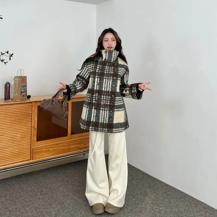 新款秋冬时尚奶油白阔腿裤女加绒加厚糯米羊毛休闲裤垂感加长拖地