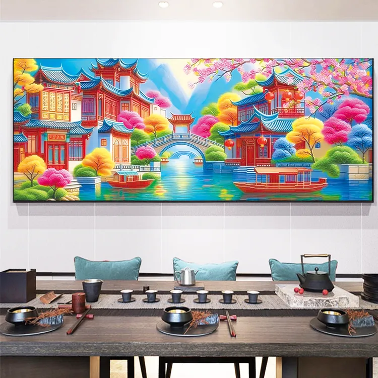 美初十字绣梦里江南水乡忆江南客厅沙发背景沙发背景客厅装饰