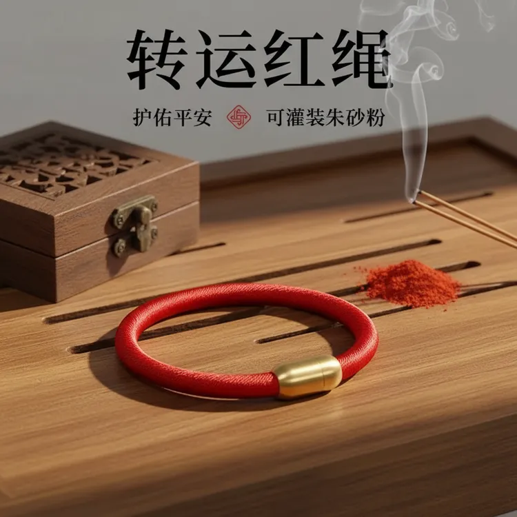 不锈钢手链 本命年好运红绳手环可装朱砂粉去霉运男女磁吸扣手绳