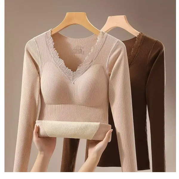 保暖内衣女加绒加厚秋衣秋裤套装2025秋冬季新款带文胸垫低领套装