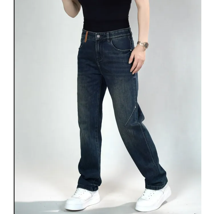 缇瑞男士复古蓝牛仔裤251274秋季新款男装时尚裁剪直筒牛仔裤
