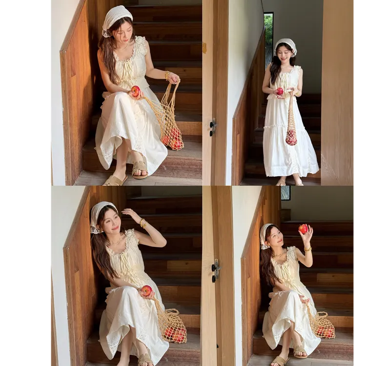 YPP！【茉莉小调】天丝花边吊带连衣裙夏季背心蕾丝清新长裙