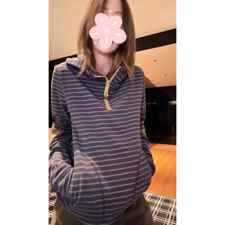 【条纹韵律】新款小众设计条纹连帽长袖半拉链卫衣休闲LK2509305