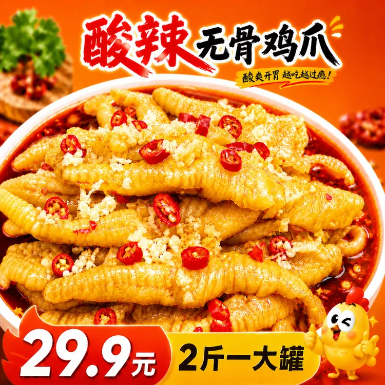 苏夫人柠檬无骨鸡爪脱骨2斤装酸辣蒜香鸡爪大份量去骨鸡爪鸡爪子商品图