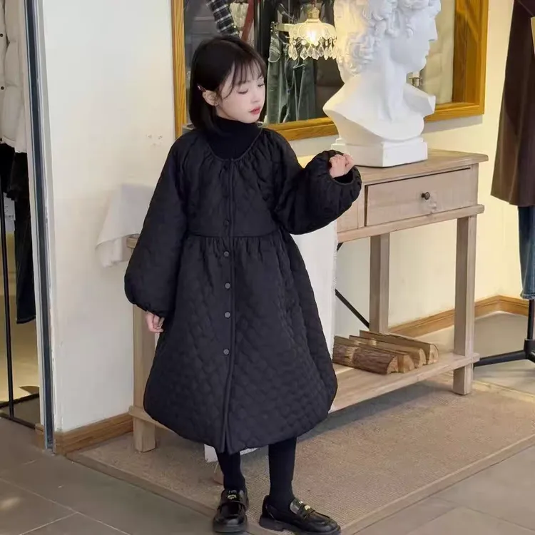 二棉！2025深秋女童圆领长款棉服加厚洋气韩版保暖加绒加厚款