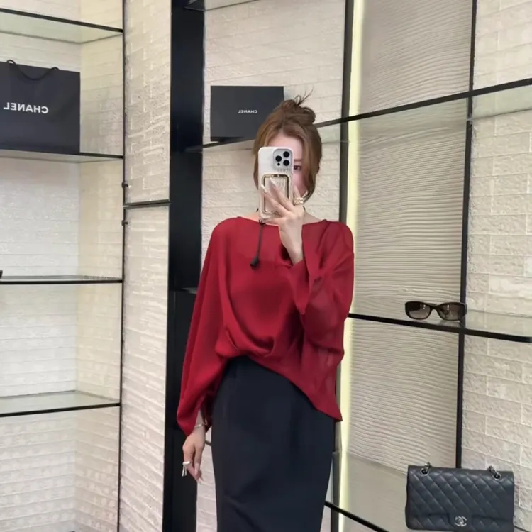 欧洲站2025早秋新款欧货时尚百搭圆领宽松显瘦百搭上衣高腰半身裙