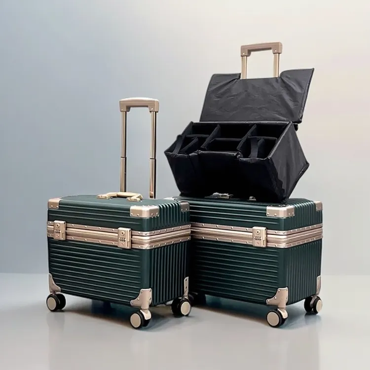 日本摄影拉杆箱全铝镁合金上翻盖相机箱横版机长箱男登机行李箱女