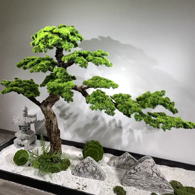 仿真迎客松假树美人松盆景罗汉松室内景观新中式落地造景装饰