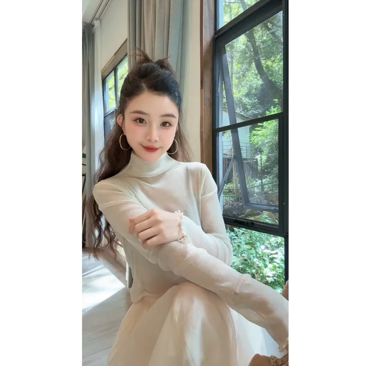 洋洋优选-【繁星打底】洒金亮丝双层纱显瘦秋冬新款打底衫女YY72008