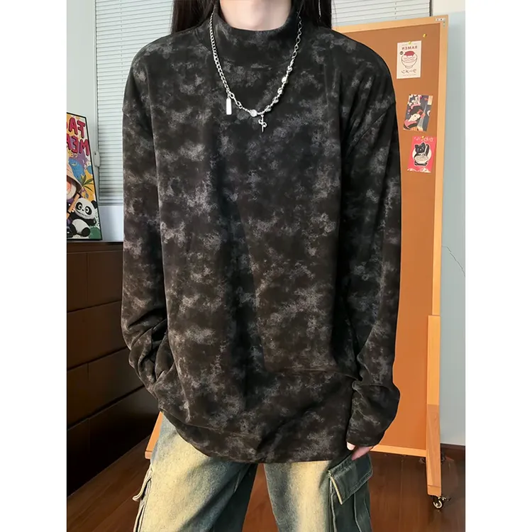 美式秋冬男士重磅打底衫卫衣小众嘻哈扎染工艺设计感潮牌内搭长袖