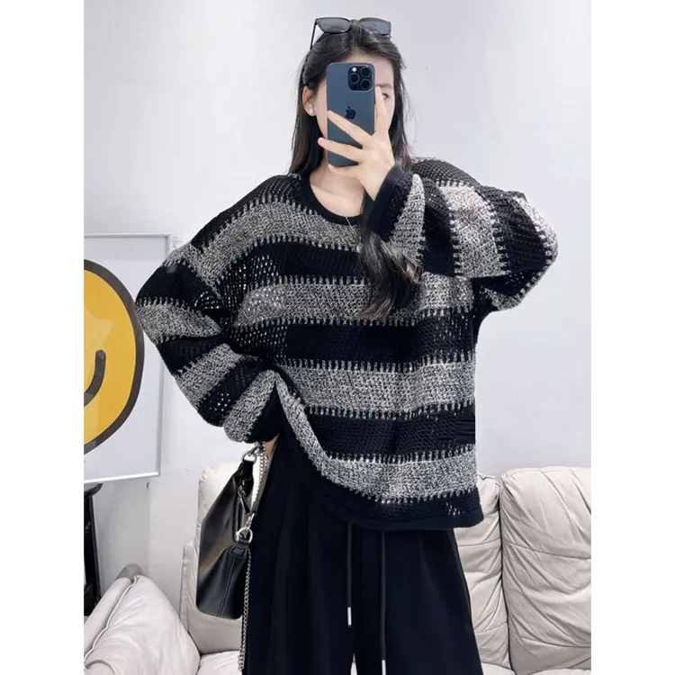 毛衣女2025秋季新款时髦洋气撞色条纹设计宽松显瘦慵懒感高级上衣