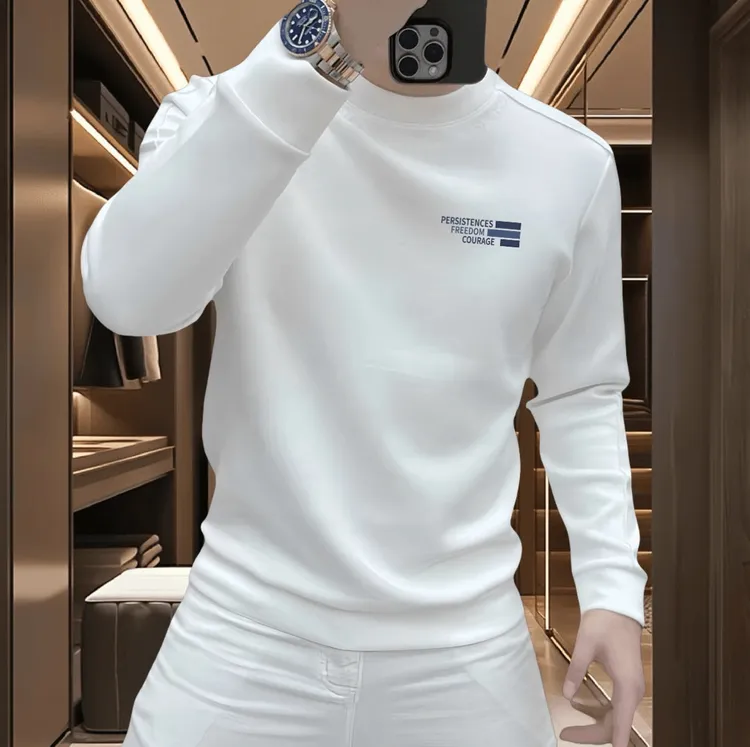 秋冬新款时尚潮牌男士百搭印花字母渌复夺鑠纳衣修身圆领长袖上衣