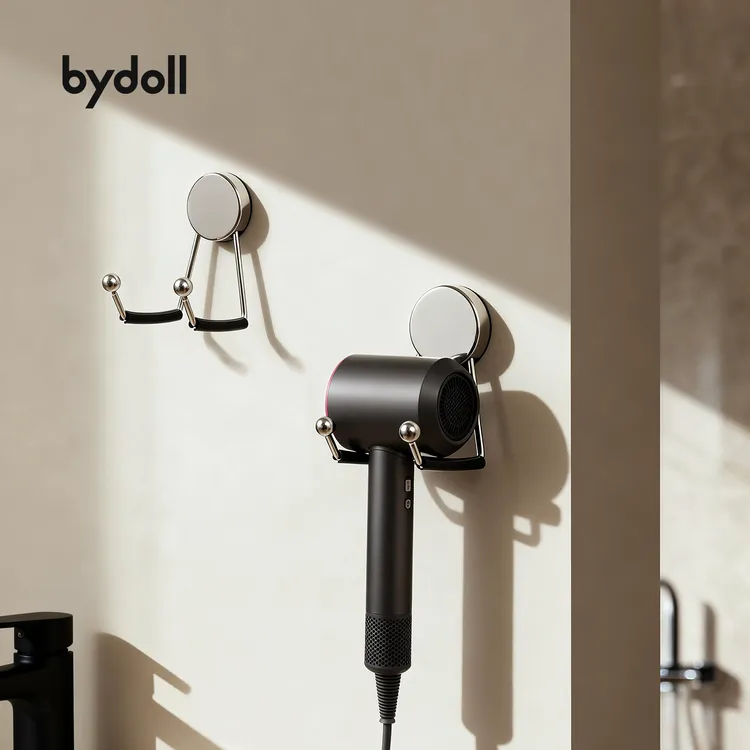 bydoll吹风机置物架吸盘不锈钢小卫生间必备神器吹风机支架免打孔