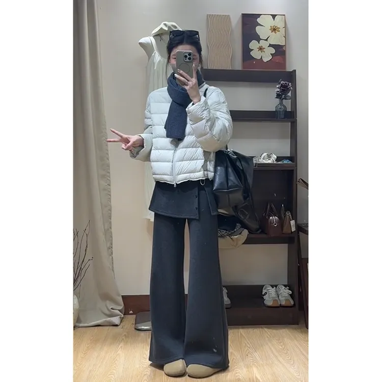 裤长110cm高个子加长深灰色屁帘休闲微喇裤女秋冬加厚毛呢拖地裤