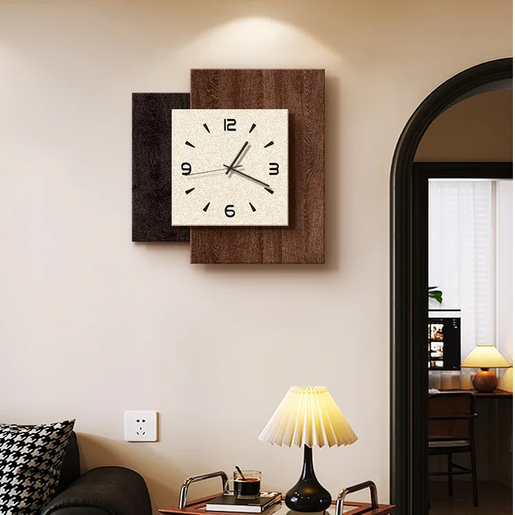 中古风挂钟客厅装饰画复古背景墙挂画时钟钟表客厅家用挂钟挂墙