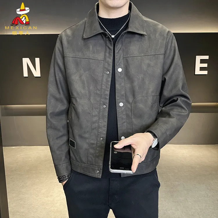 稻草人秋季高端皮衣外套男2025新款潮牌翻领机车服修身免洗皮夹克