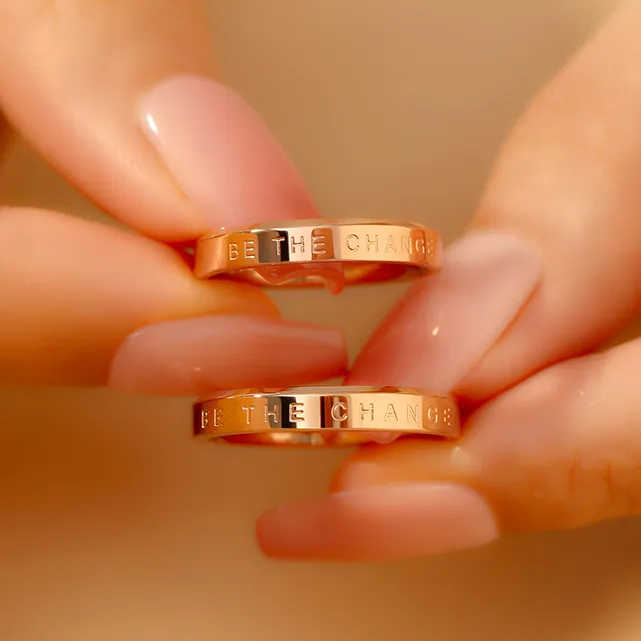 合金戒指 【BE THE CHANGE戒指】情侣一对18K玫瑰金简约小众设计