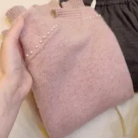 设计师款！~秋冬新款时尚洋气半高领钉珠针织毛衣女装加厚打底衫M5