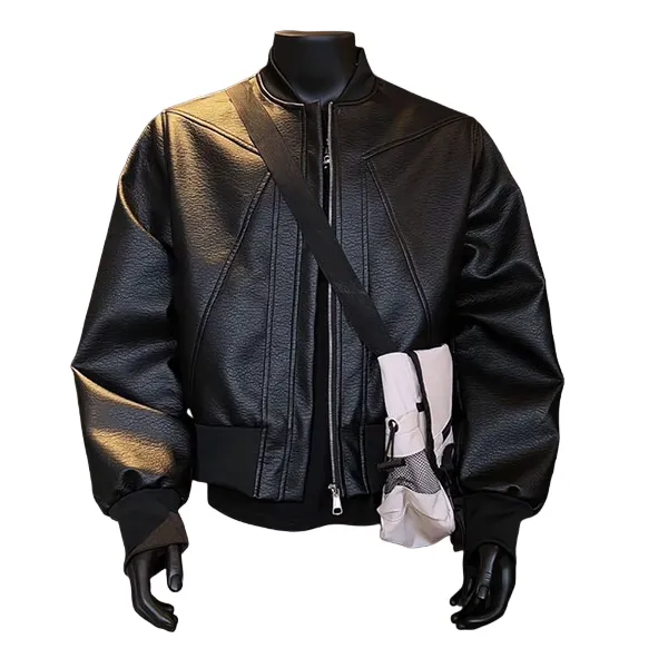 黑色皮衣外套男款秋季短款美式立领棒球服boxy机车皮夹克