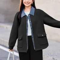 【现货-假两件牛仔拼接外套】MsShe大码女装秋提花上衣J~MH512011