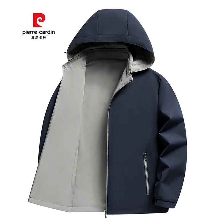 皮尔卡丹新款可脱卸连帽两面穿男士春秋休闲百搭商务男装夹克