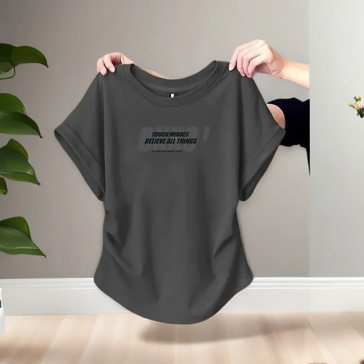 艾格大码胖mm纯欲风辣妹修身显瘦短袖T恤女士夏季设计感圆弧