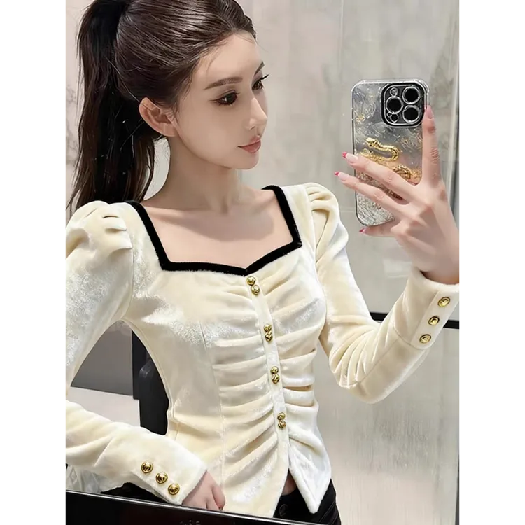 白色丝绒衬衫女秋冬高级感轻奢减龄洋气巨好看气质法式小资小上衣