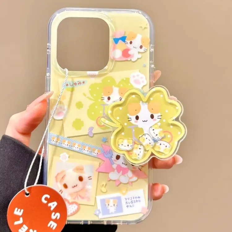 飞虎胜四叶草棉花糖猫咪适用iPhone16大孔手机壳华为vivoppo小米