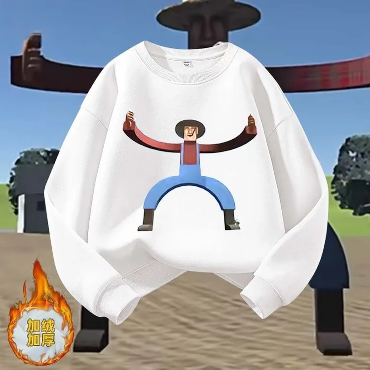 2025冬季热梗约翰的农场挖掘机里腌萝卜圆领卫衣服男女童加绒上衣