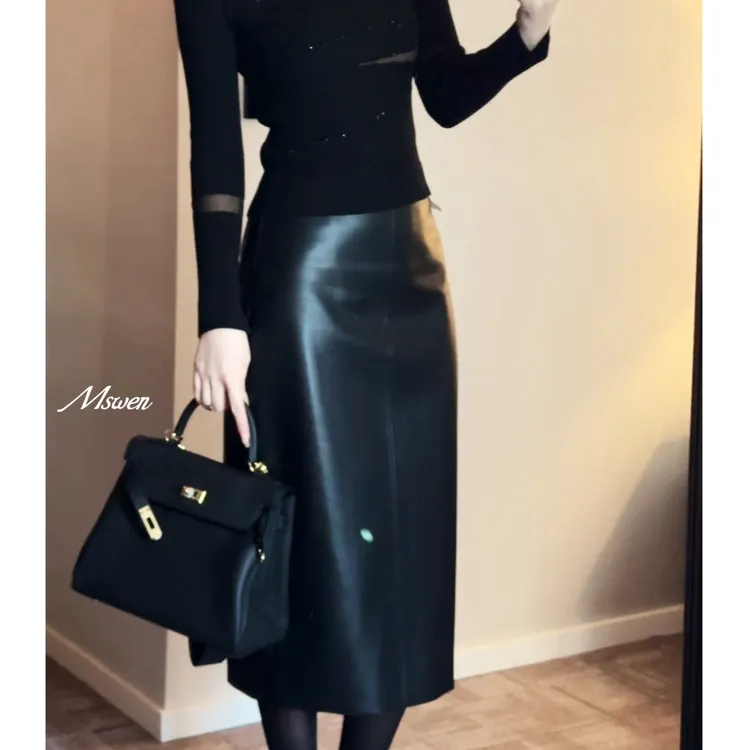【WENZO】皮裙~简约气质优雅显瘦大气包臀皮半裙W240704
