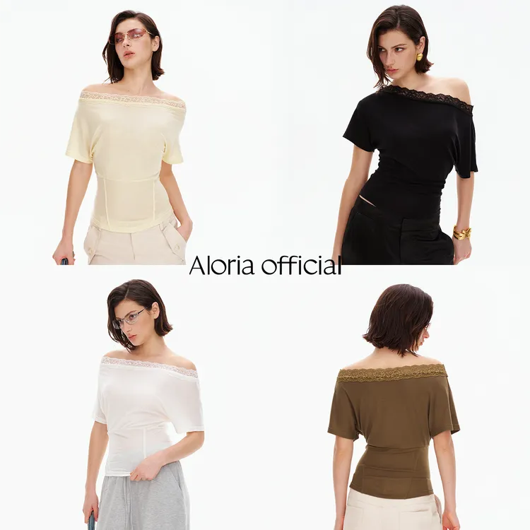 Aloria official 天丝羊毛 蕾丝拼接结构式收腰一衣多穿蝙蝠短袖T