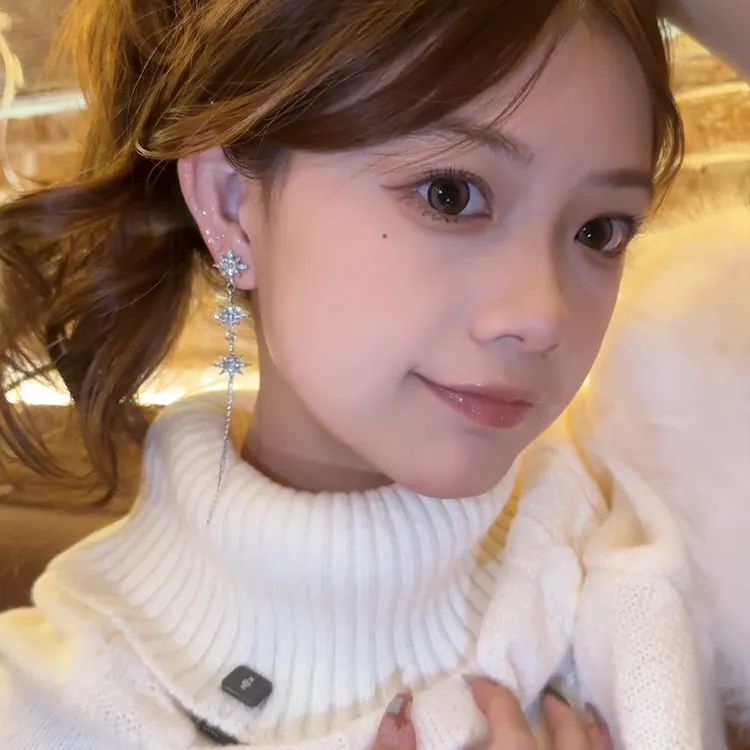 合金锆石耳饰 繁星璀璨气质款八芒星流苏耳饰百搭