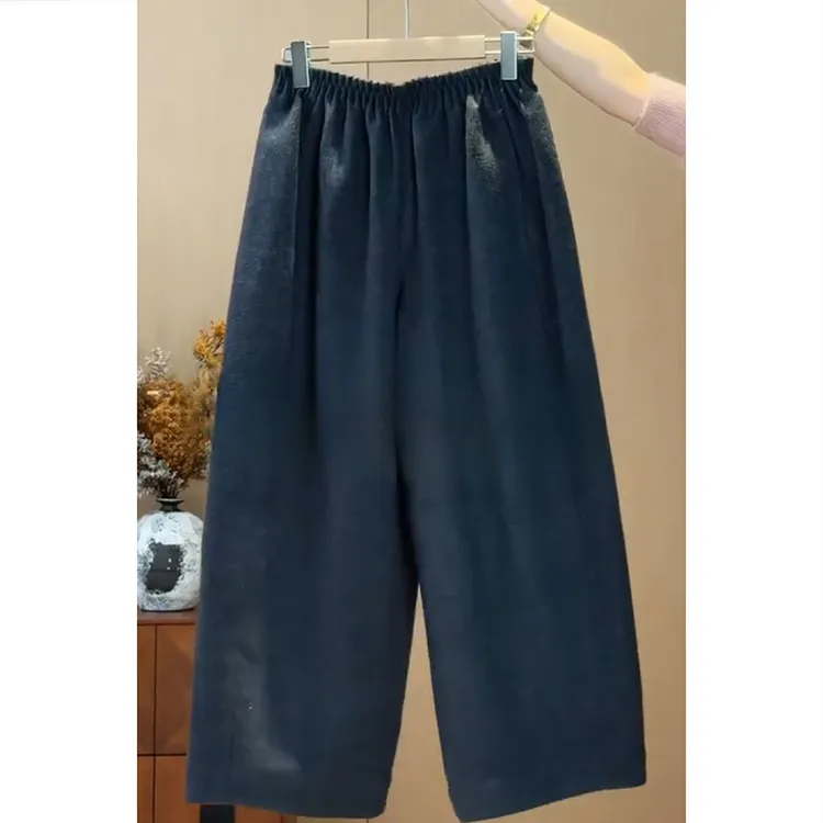 艾塔莉时尚百搭休闲裤早秋新款女宽松阔腿松紧腰基础款九分休闲裤