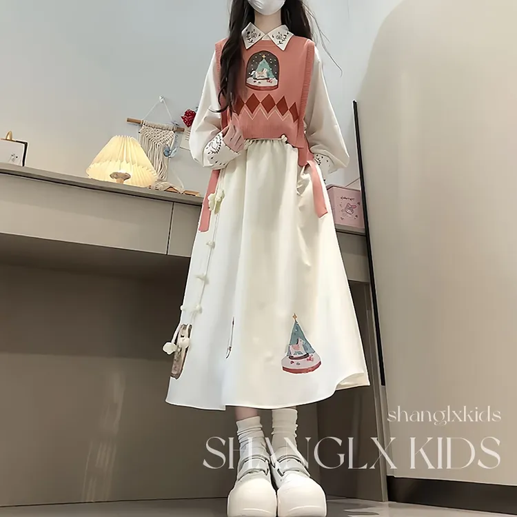 女童巨好看的连衣裙大童女装秋装裙子三件套装2025新款秋季儿童潮