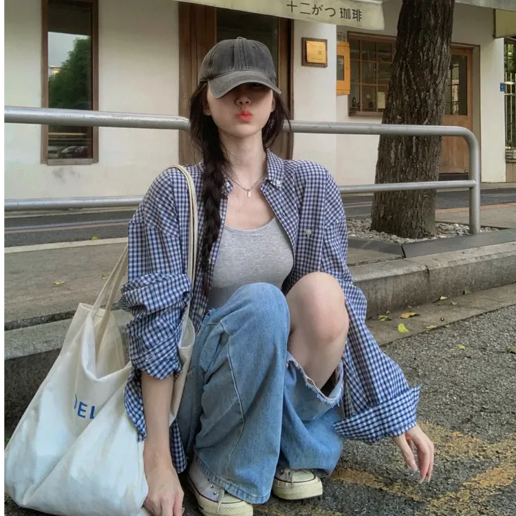 2025早秋新款时尚套装气质显瘦洋气休闲百搭长袖格纹衬衫上衣长裤