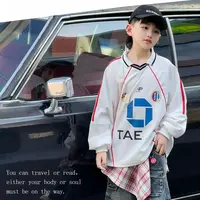 男童上衣polo衫卫衣儿童服装2025秋季新款白色假两件T恤长袖帅气