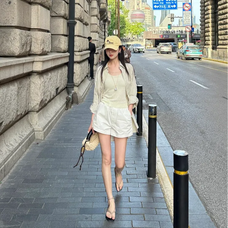 夏季新款2025纯欲慵懒风女装辣妹时尚上衣内搭休闲气质衬衫女套装