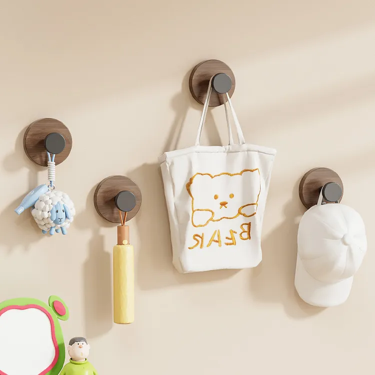 荞芬吸盘挂钩免打孔胡桃木纹粘钩卫生间强承重无痕浴室中创意古风