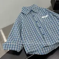 【实体品质】男童衬衫春秋中童童装蓝色休闲风格子休闲格纹长袖