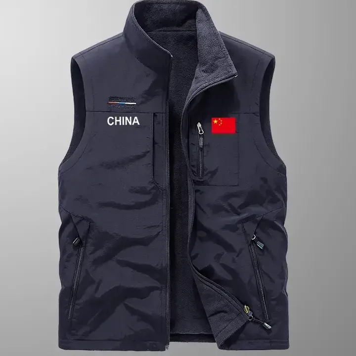 国家队双面穿马男款秋冬加绒保暖运动背心户外工装无袖外套马夹