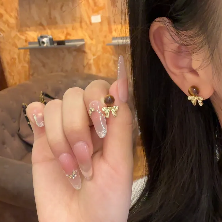 铜合金耳饰 法式轻奢气质小众设计个性耳环网蝴蝶结耳饰高级感