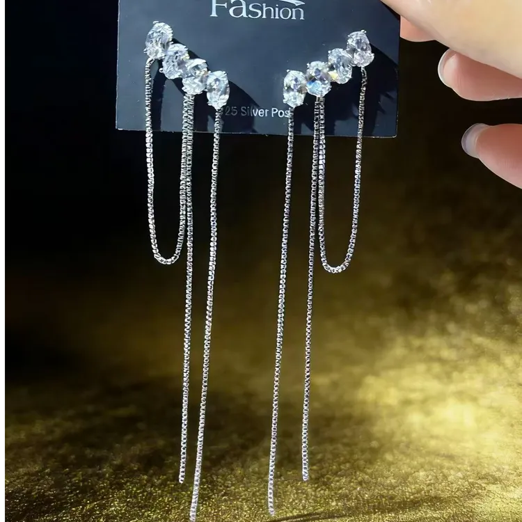 铜合金锆石耳饰 锆石气质流苏耳环设计款0381