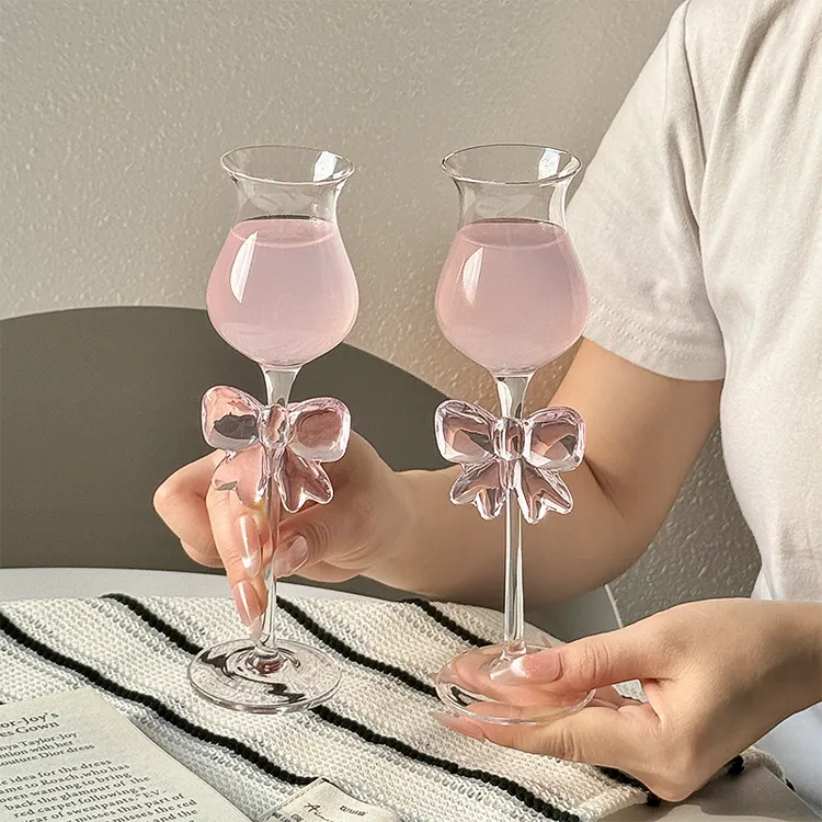 【粉色蝴蝶】仙女宝宝专用蝴蝶香槟杯高颜值郁金香高脚杯小蛮腰杯子