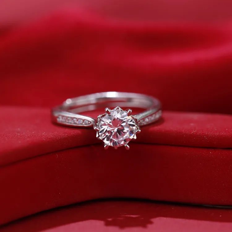 925银戒指 梦祥银一克拉小甜心银戒指镶锆石戒指