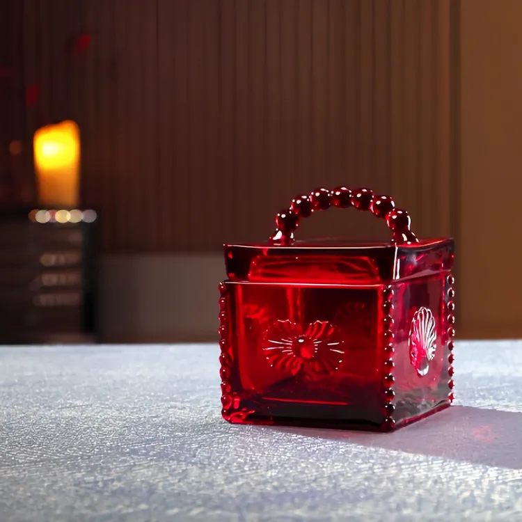 【珠联璧合（红）】珠点收纳盒浮雕玻璃储物罐带盖收纳罐糖果装饰高档