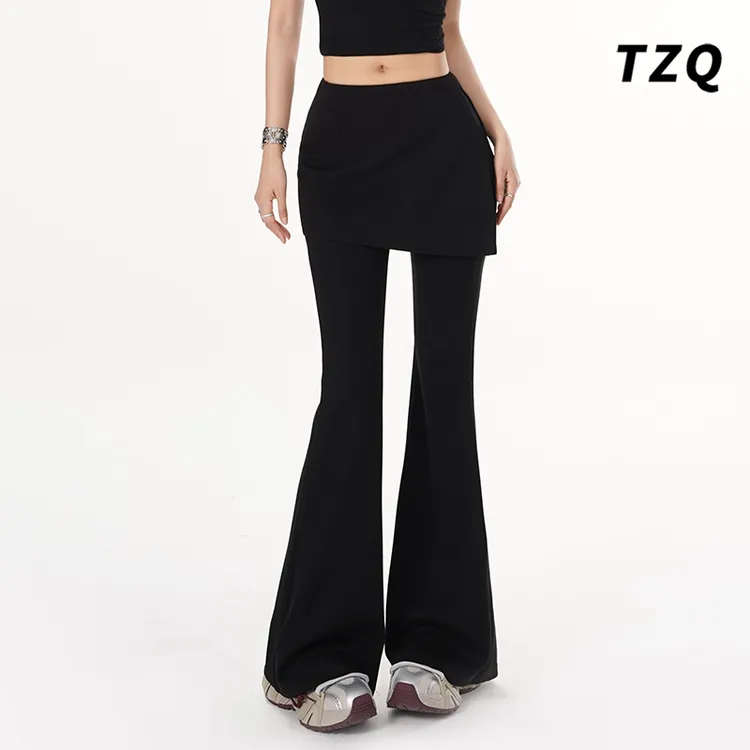 假两件开叉屁帘拼接喇叭裤女春夏高腰显瘦微喇运动卫裤TZQ2532404