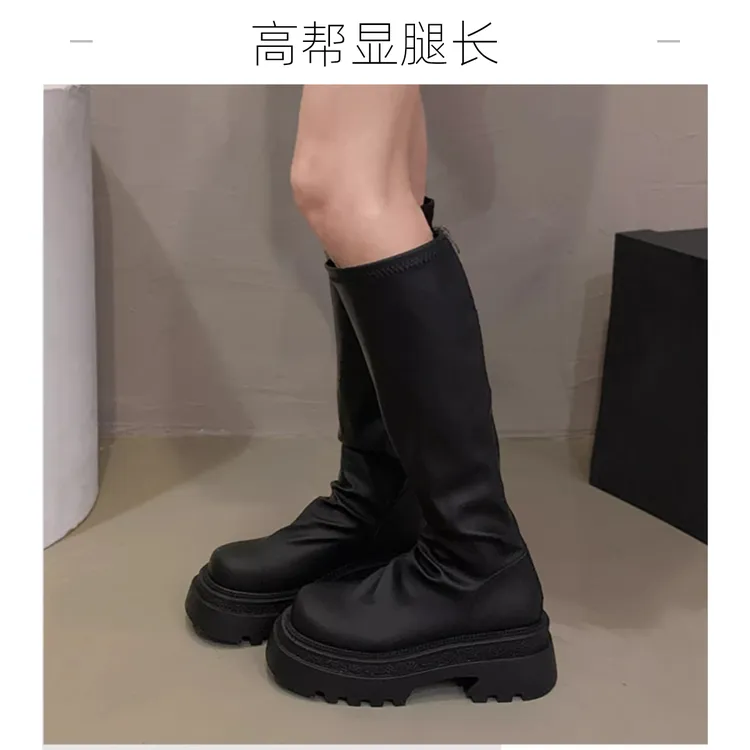 靴子女款2025新款长筒靴秋冬高筒靴黑色中筒长靴厚底女鞋子骑士靴